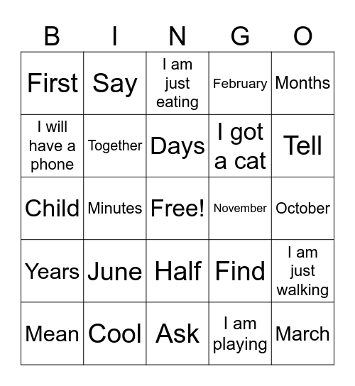 Bingo Test~! Bingo Card