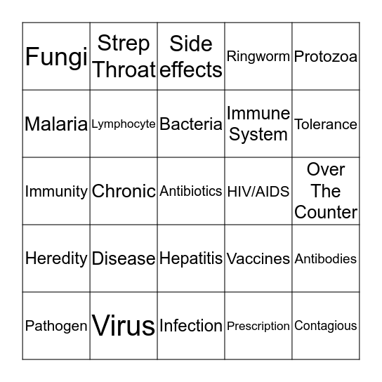 Communicable and Noncommunicable Diseases Bingo Card