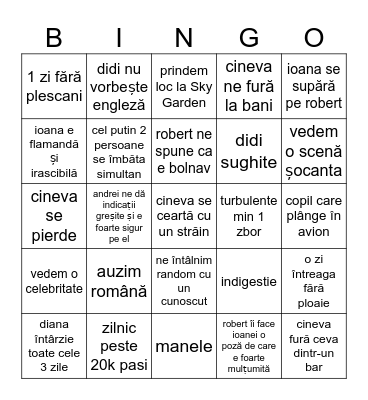 London Trip Bingo Card