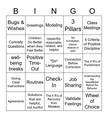 Positive Discipline Bingo Card