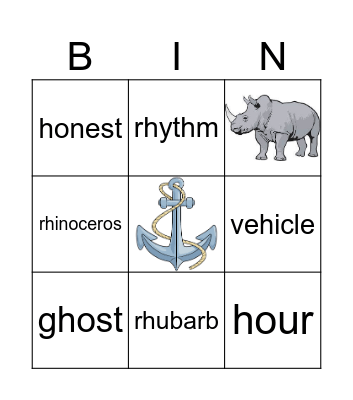 Silent h Bingo Card