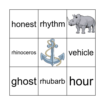 Silent h Bingo Card