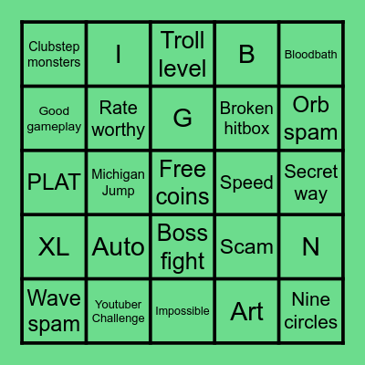 Geometry dash Bingo Card