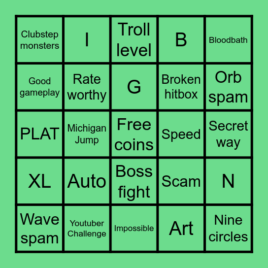 Geometry dash Bingo Card