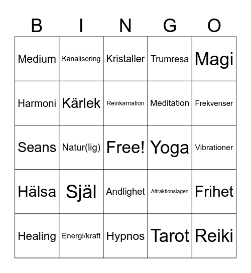 New Age Bingo Card
