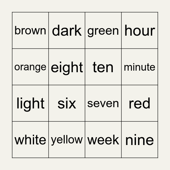 Pearl Words Bingo Card