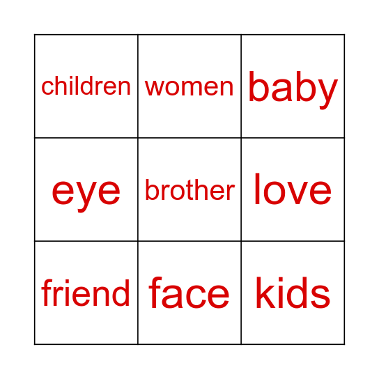 Ruby Words Bingo Card