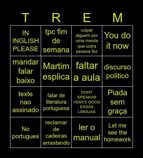 THOMAS Bingo Card