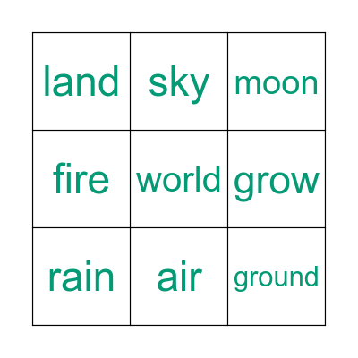 Jade Words Bingo Card