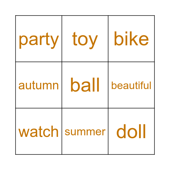 Amber Words Bingo Card