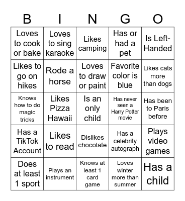 Ice Breaker Bingo Card