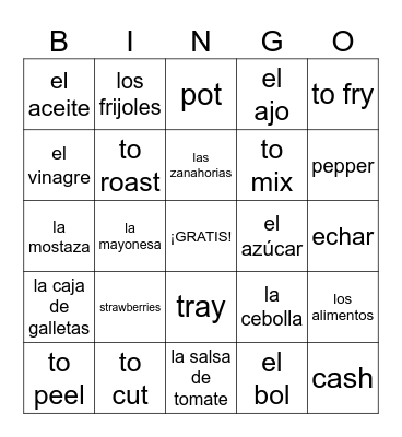 Unit 4: Utensilios, Condimentos y Acciones en la cocina Bingo Card