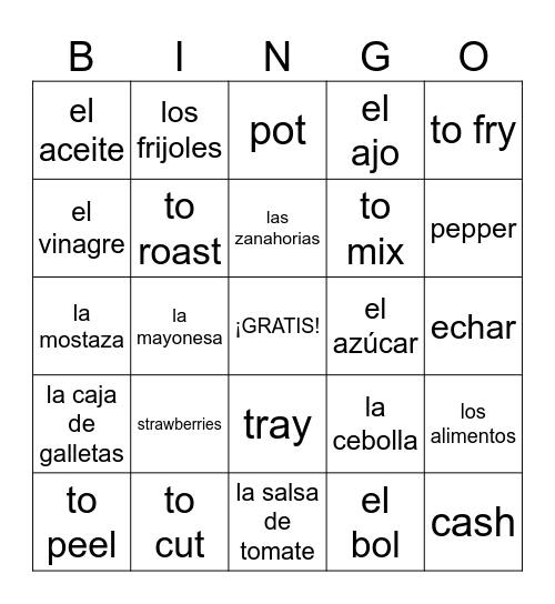 Unit 4: Utensilios, Condimentos y Acciones en la cocina Bingo Card