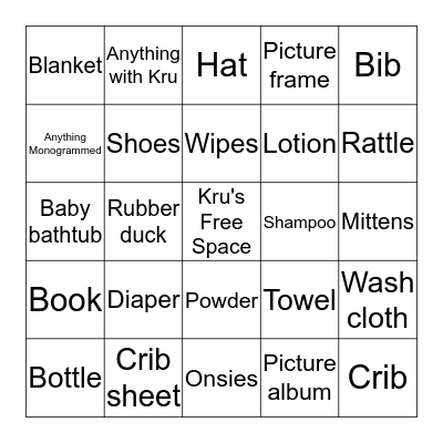 Kerstein's Baby Shower Bingo Card