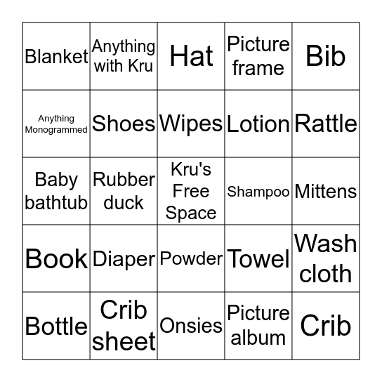 Kerstein's Baby Shower Bingo Card