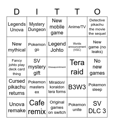 Pokemon Presents Bingo Card