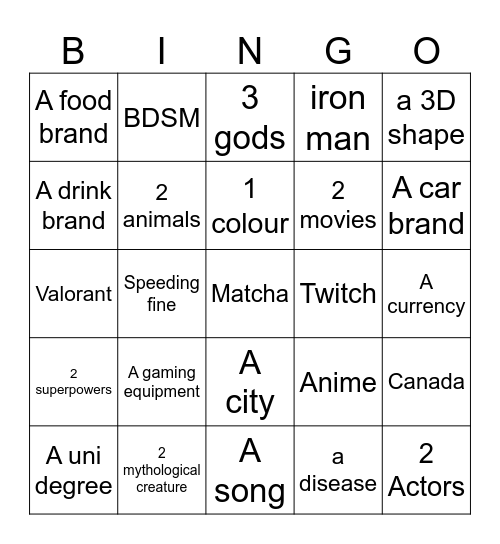 Untitled Bingo Card