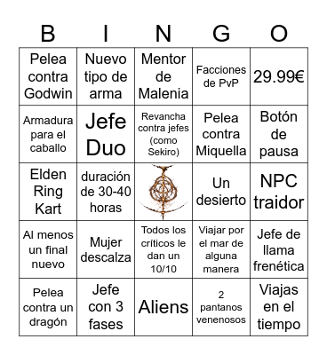 Elden Ring DLC Bingo Card