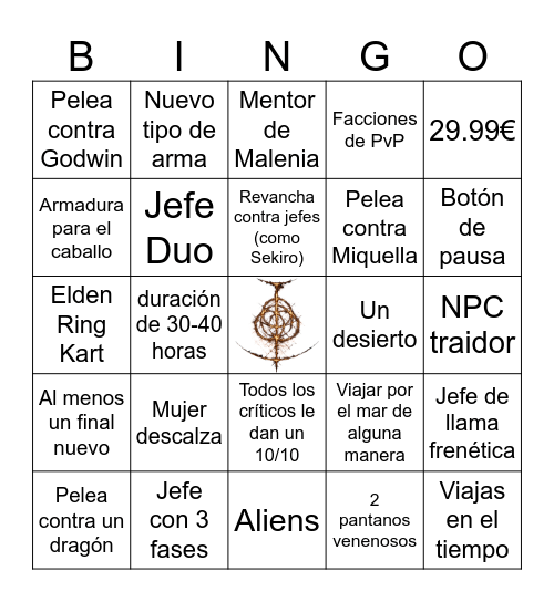 Elden Ring DLC Bingo Card