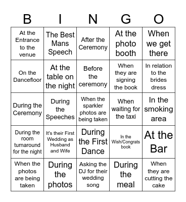 Gingell Wedding being mentioned Bingo Card