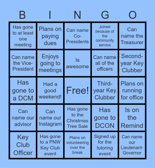 KEY CLUB BINGO! Bingo Card