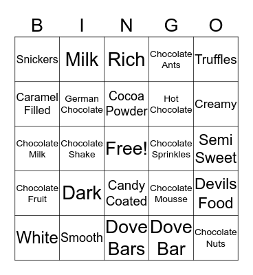 Chocolate Bingo Card