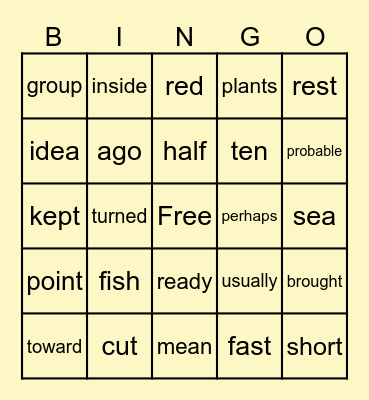 Basic Sight Bingo Card