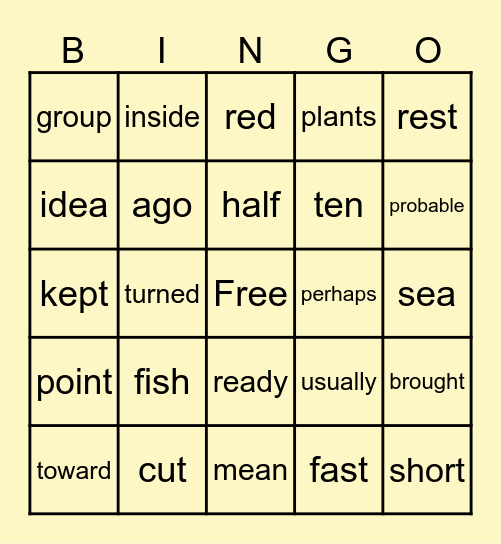 Basic Sight Bingo Card