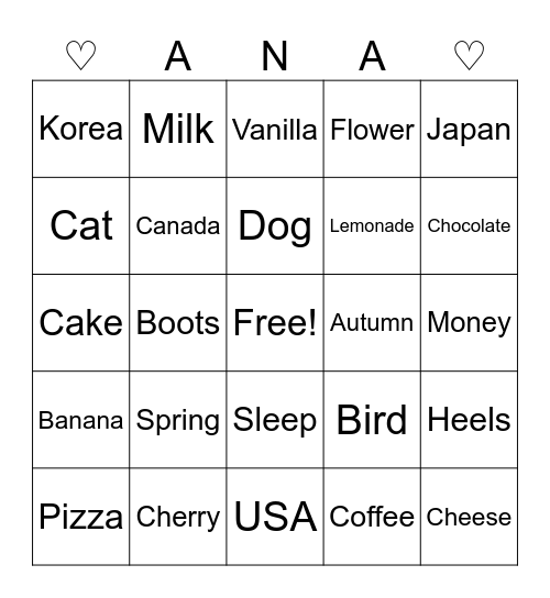 Ana Bingo Card