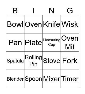 Cooking Bingo! Bingo Card