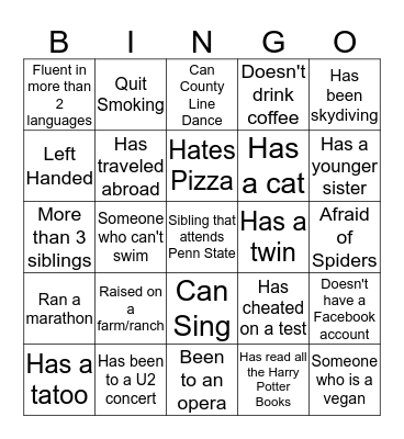 Conference Services Bingo Card