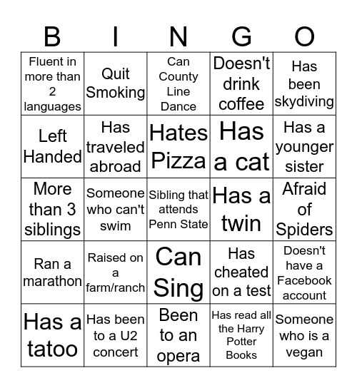 Conference Services Bingo Card