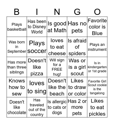 I'd like to get to know you better! Bingo Card