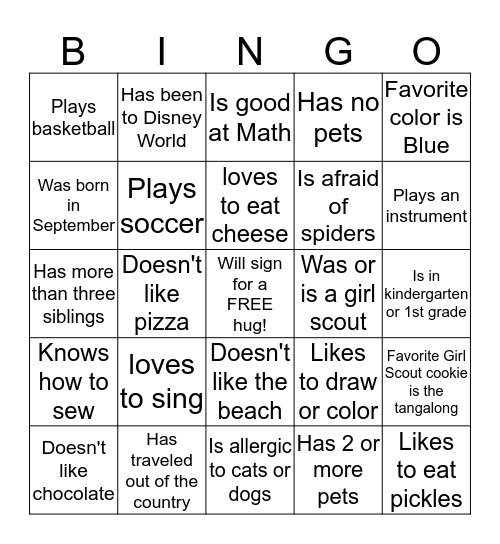 I'd like to get to know you better! Bingo Card