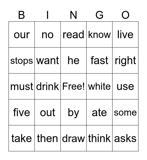Red Word Bingo Card
