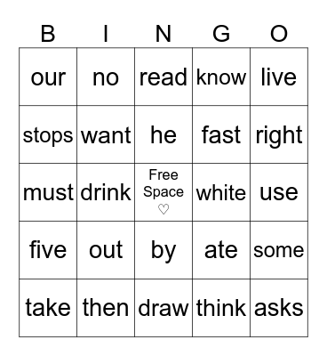 Red Word Bingo Card