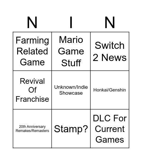 Untitled Bingo Card