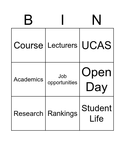 Uni Research Bingo Card