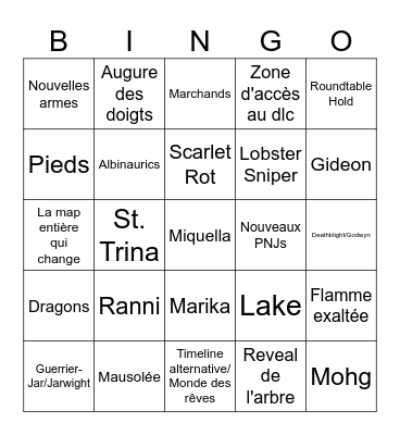 Shadow of the Erdtree Bingo Card