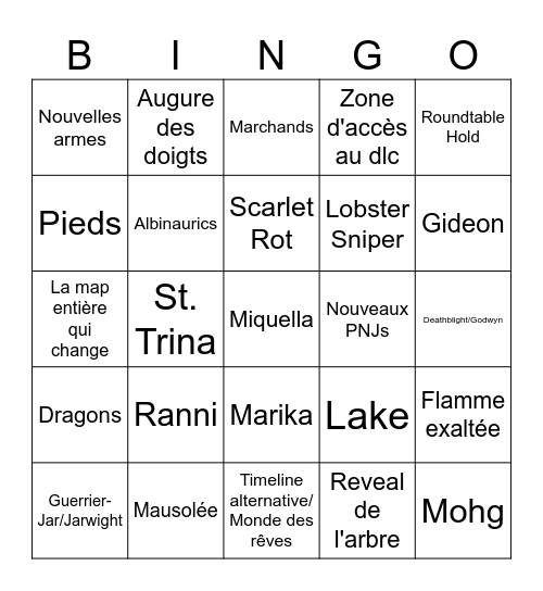 Shadow of the Erdtree Bingo Card