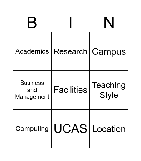 Uni Research Bingo Card