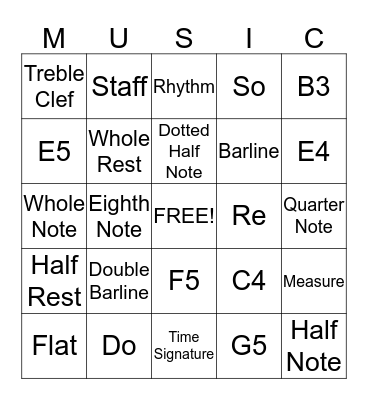 Music Bingo Card