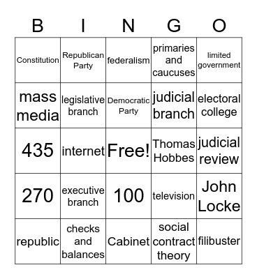 Civics Review Bingo Card
