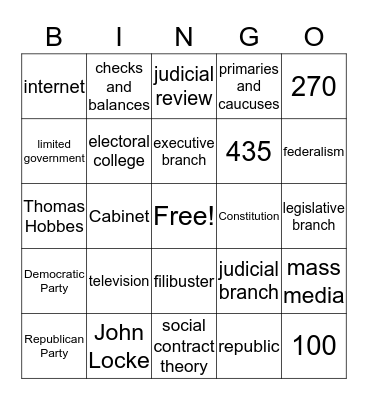 Civics Review Bingo Card