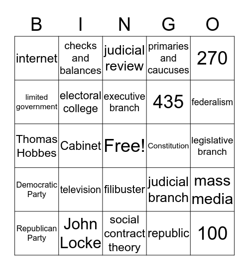 Civics Review Bingo Card