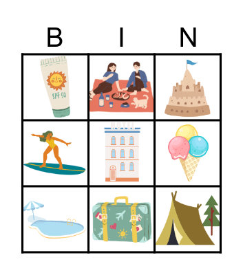 Summer holidays Bingo Card