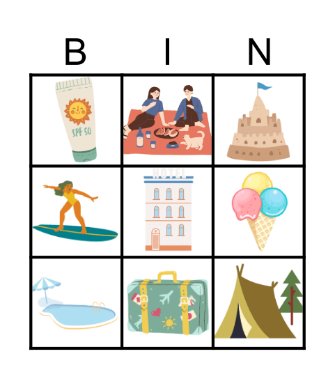 Summer holidays Bingo Card