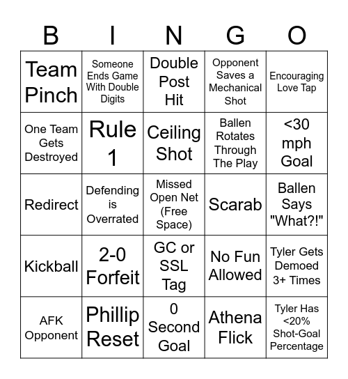 Rocket League Bingo 3 Bingo Card