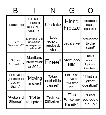 IS Meeting Bingo! Bingo Card