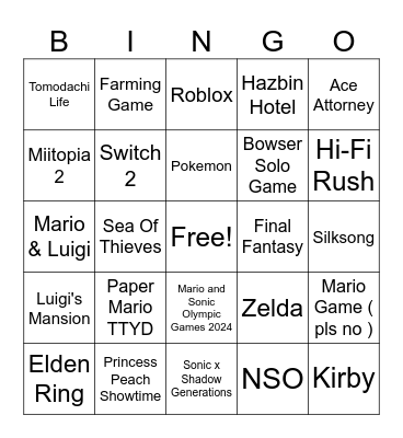 Nintendo Partner Direct Bingo Card